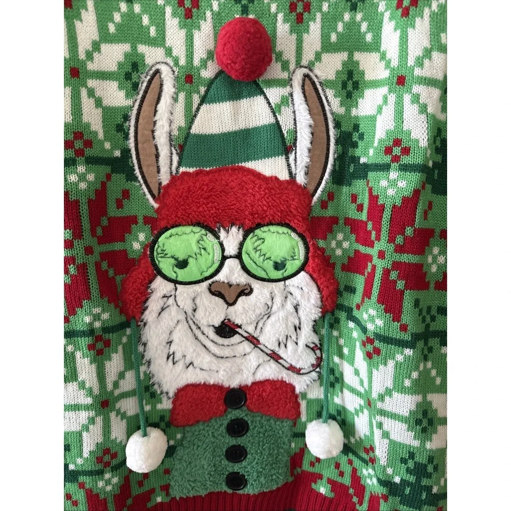 Celebrate Together LLama‎ Christmas Sweater Size Medium Green Ugly Party Novelty